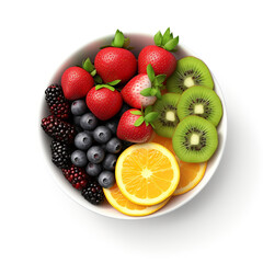 a white bowl with fresh fruits, white background created with Generative Ai