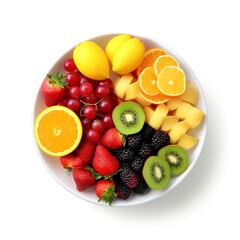 a white bowl with fresh fruits, white background created with Generative Ai