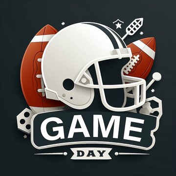 Game Day american football poster , american football helmet and ball with copy space for text. Panoramic banner design concept of super bowl sunday created with generative ai