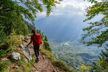 route to Mount Triglav from Lake Bohinj, Triglav National Park, Julian alps. Slovenia, Central Europe,