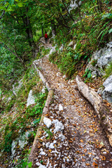 route to Mount Triglav from Lake Bohinj, Triglav National Park, Julian alps. Slovenia, Central...