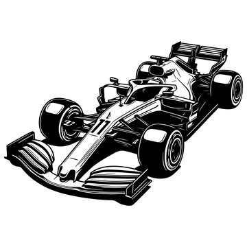 recommend clip art: Illustrated vector of a Formula one motorsport car static silhouette black and white
