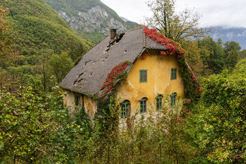 old abandoned house, Bavšica Valley in Triglav National Park, Bovec, Julian Alps. Slovenia,...