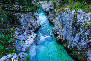 Soča river valley. Bovec, julian alps. Slovenia, Central Europe,