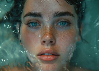 Woman up-close in water created with Generative AI Technology, ai, generative