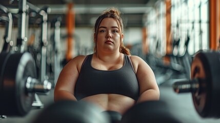 Fototapeta na wymiar A Very fat girl in gym. Generative AI.