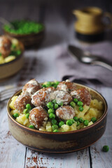 Swedish meatballs with mashed potato side dish - typical dish of Swedish cuisine