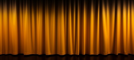 Empty background - Theater stage with gold yellow velvet curtains.