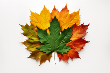 Realistic icon of recycling symbol made of green and autumn leaves, isolated white background created with Generative Ai