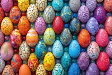 chocolate easter eggs, A bright and shiny mosaic arrangement of traditional Easter eggs - obrazy, fototapety, plakaty