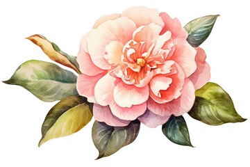 Watercolor  red Camellia flowers on white background - obrazy, fototapety, plakaty