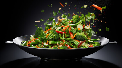 A splash of fresh vegetable salad. Vegetarianism, vitamins, healthy nutrition, diet.