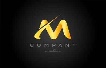 gold M creative letter logo icon design vector illustration with swoosh. Golden template a for business or company