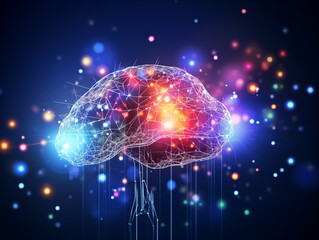 Colorful Digital Brain Wireframe