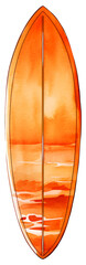 Watercolor illustration of a cute surfing board. Summer. Transparent background, png. AI generated
