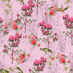 Digital textile design background texture abstract surfacee design seemless geomatric floral pattern natural flowers bunch textile design print
