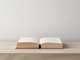 Open book, blank page, top down view, flat background 