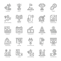 Growth Marketing icon pack for your website design, logo, app, and user interface. Growth Marketing icon outline design. Vector graphics illustration and editable stroke.