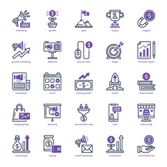 Growth Marketing icon pack for your website design, logo, app, and user interface. Growth Marketing icon dual tone design. Vector graphics illustration and editable stroke.