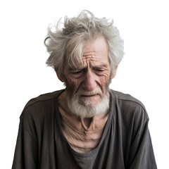 Old man with symptoms of Alzheimer's disease on transparent background PNG. Alzheimer's disease concept with increasing volume.