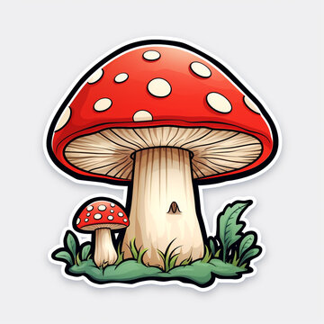 A Cute Cartoon Mushroom Sticker Clipart on a White Background created with Generative Ai