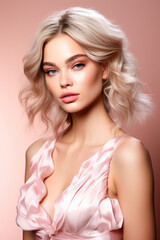 Naklejka premium portrait of a woman Valentines makeup classic romance light pink white