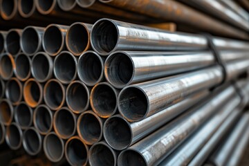 Steel pipes stacked on each other