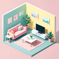 Isometric illustration of a living room