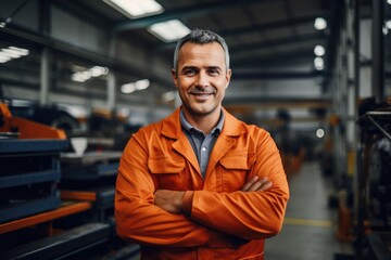 Obraz premium Portrait of a smiling male engineer in auto part factory