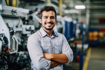 Obraz premium Portrait of a smiling male engineer in auto part factory