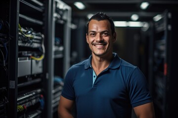 Fototapeta premium Portrait of a professional man in server room data center