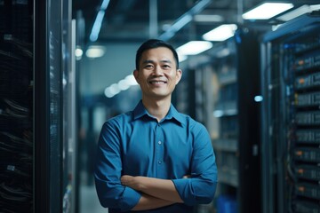 Portrait of a professional man in server room data center
