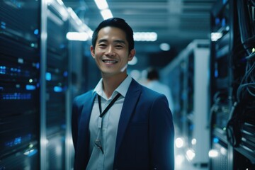 Portrait of a professional man in server room data center
