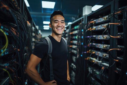 Portrait of a professional man in server room data center