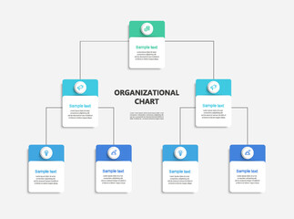 Corporate organizational chart with icons. Business hierarchy infographic elements. Vector illustration	