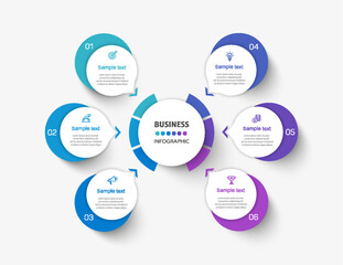 Infographic design business template with 6 options, steps. Can be used for workflow layout, diagram, annual report, web design	