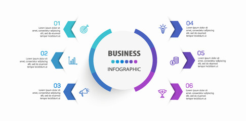 Infographic design business template with 6 options, steps. Can be used for workflow layout, diagram, annual report, web design	