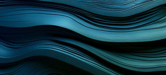 Foto op Plexiglas Wood art background illustration - Abstract closeup of detailed organic dark blue wooden waving waves wall texture banner wall, overlapping layers © Corri Seizinger