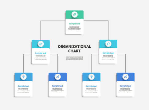 Corporate organizational chart with icons. Business hierarchy infographic elements. Vector illustration	