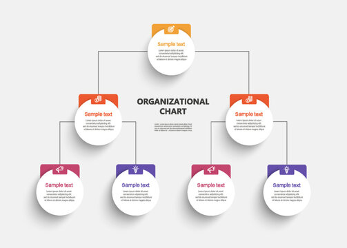 Corporate organizational chart with icons. Business hierarchy infographic elements. Vector illustration	