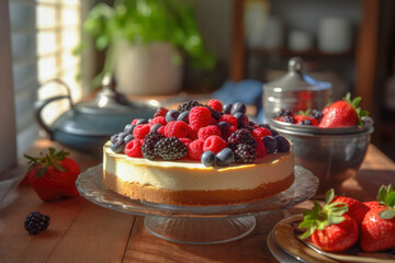 Delicious homemade cheesecake with berries