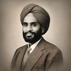 Vintage Portrait of Man in Traditional Turban and Attire