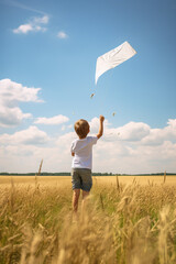 Children fly a kite in the field.Generative AI