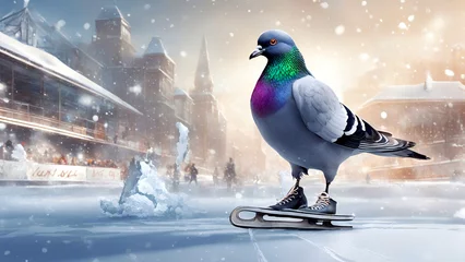 Poster Eine Taube beim Eislaufen im Eislaufstadion. © ludariimago