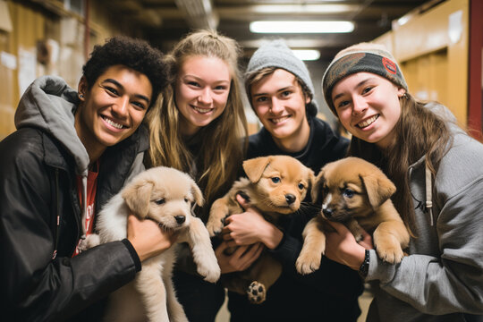 A snapshot of a group of students volunteering at a local animal shelter, highlighting the compassion and community service initiatives of today's youth.