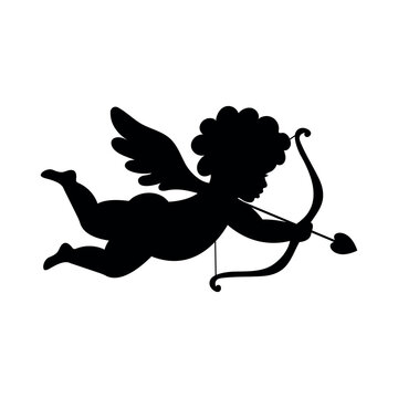Naklejki cupid black filled silhouette, Valentine Day love symbol, cupidon vector illustration