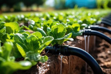 Irrigation system in lettuce crop field