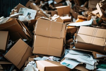 Overfilled Storage Space with Cardboard Boxes and Packaging Waste - obrazy, fototapety, plakaty