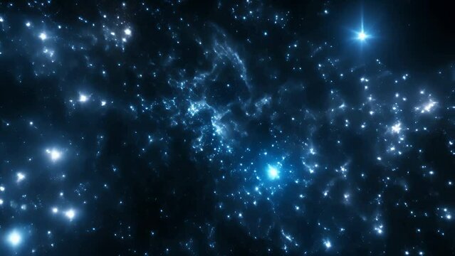 Blue space with stars, nebula and galaxies, abstract cosmos background	