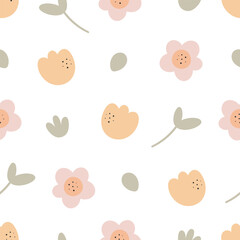Seamless pattern with flowers. Vector illustration in flat style.	